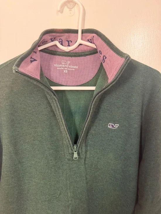 Men's Vineyard Vines Quarter Zip Pullover Green XS Pima Cotton Whale Logo - Picture 3 of 4
